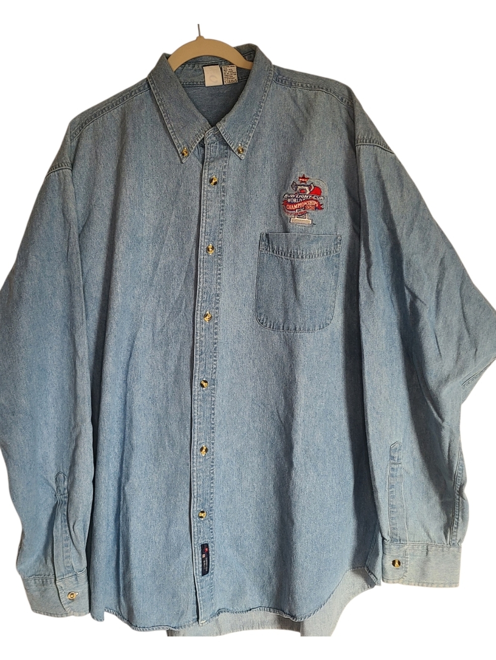 Vtg 2001 PBR Bud Light Cup World Championships Denim Shirt XXL Vegas Rodeo